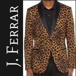 J. Ferrar Leopard Slim Fit Blazer 44R Black Satin Lapel Rockstar Jacket